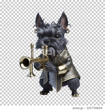 吹小號的迷你雪納瑞 105756604