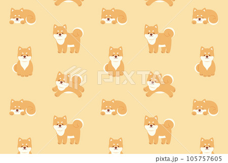 かわいい柴犬のシームレスパターン かわいい柴犬のシームレスパターン 105757605