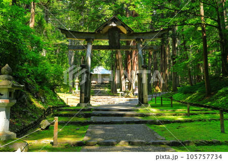 【福井県】平泉寺白山神社の二の鳥居と拝殿 105757734