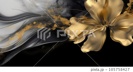 Beautiful abstract black and gold luxury impressionistic floral design background. Generative AI AIG32 Beautiful abstract black and gold luxury impressionistic floral design background. Generative AI AIG32 105758427
