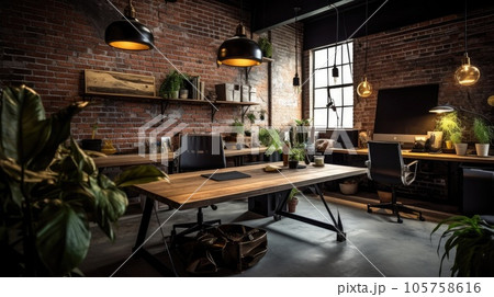 Inspiring office interior design Industrial style Generative AI AIG 31. 105758616