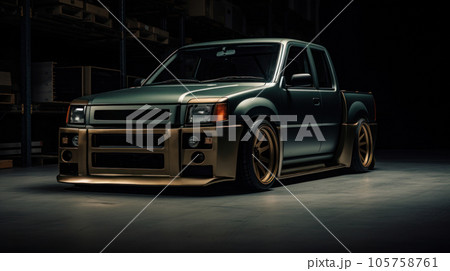 A beautifully decorated pickup truck is parked in the garage. A beautifully decorated pickup truck is parked in the garage. 105758761