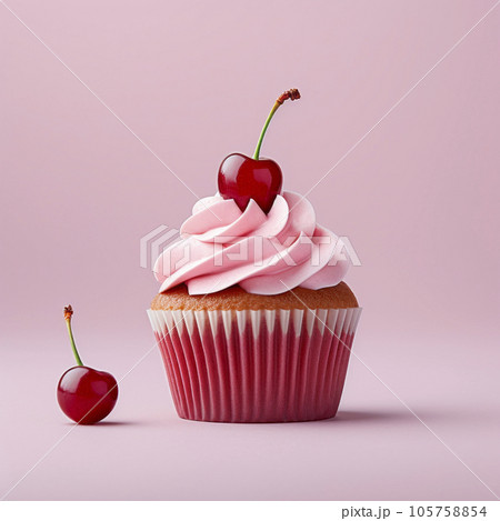 Freshly made cupcake with whipped cream on a delicate pastel background. Minimalism. 105758854