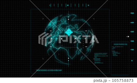 world Satellite GPS motion aerial analysis element. HUD User Interface. Aerospace in the Air Force. Aircraft Planes detected by satellite camera. Ui and Ai interface, modern military technology 105758873