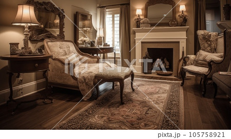Bedroom decor, home interior design . Traditional French Country style 105758921