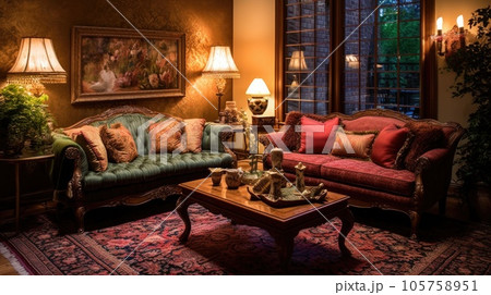Living room decor, home interior design . Traditional Classic style 105758951