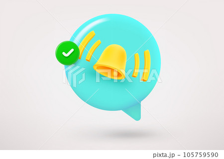 Speech cloud with bell and green checkmark. 3d vector icon 105759590