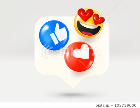 Chat bubble with social media reactions. 3d vector illustration Chat bubble with social media reactions. 3d vector illustration 105759600