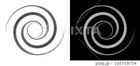 Circle abstract background with lines in spiral. Illusion of dynamic transition. Black lines on a white background and white lines on the black side. Circle abstract background with lines in spiral. Illusion of dynamic transition. Black lines on a white background and white lines on the black side. 105759754