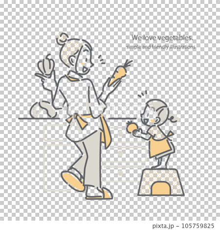 A girl helping her mother in the kitchen Simple and stylish line drawing illustration A girl helping her mother in the kitchen Simple and stylish line drawing illustration 105759825