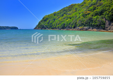 伊豆半島・南伊豆・和歌の浦に続く、美しい鍋田浜に寄せる静かな波のイメージ・静岡県下田市(6) 105759855