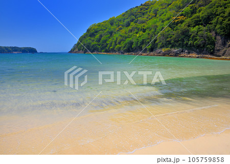 伊豆半島・南伊豆・和歌の浦に続く、美しい鍋田浜に寄せる静かな波のイメージ・静岡県下田市(9) 105759858
