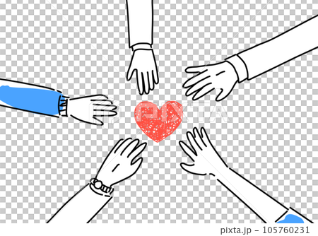 A simple line drawing of a medical worker's hand and a heart in a circle 105760231