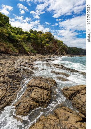 Playa Ocotal and Pacific ocean waves on rocky shore, El Coco Costa Rica Playa Ocotal and Pacific ocean waves on rocky shore, El Coco Costa Rica 105760530
