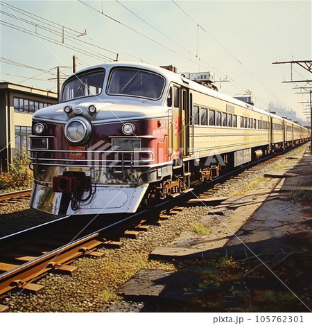 アメリカンな意匠のディーゼル列車 画像生成Aiで作成のイラスト素材