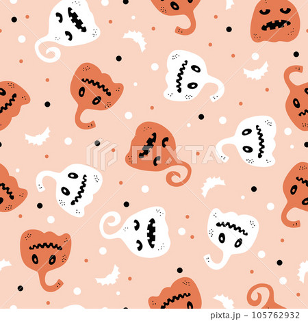 Seamless pattern with hand drawn pumpkins. Design for greeting card and invitation of seasonal fall holidays, halloween, thsanksgiving, harvest Seamless pattern with hand drawn pumpkins. Design for greeting card and invitation of seasonal fall holidays, halloween, thsanksgiving, harvest 105762932