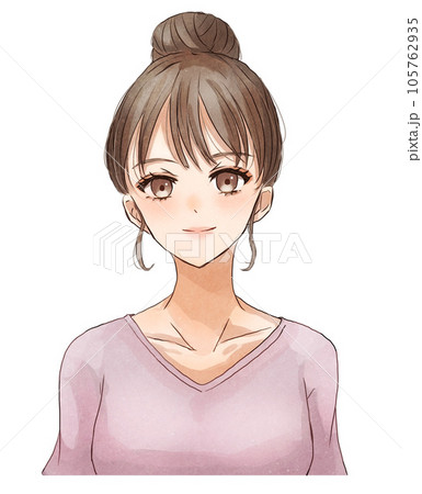 お団子ヘアーの茶髪の女性のイラスト素材 [105762935] - PIXTA