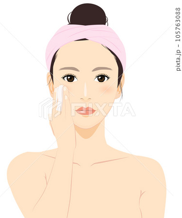 美容 コットンを手にした女性 イラスト 105763088