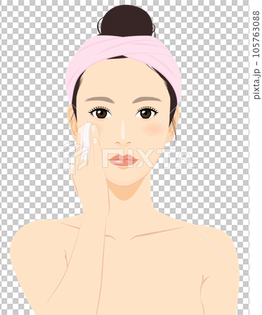 美容 コットンを手にした女性 イラスト 105763088