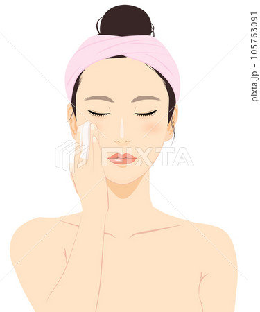 美容 コットンを手に目を閉じる女性 イラスト 105763091