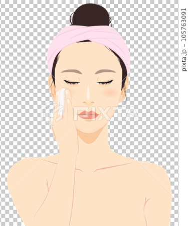 美容 コットンを手に目を閉じる女性 イラスト 105763091