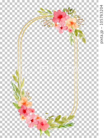 Floral Frame with red and yellow Flowers and golden texture. Hand drawn watercolor illustration of botanical Template for greeting cards or wedding invitations. Drawing on isolated background. Floral Frame with red and yellow Flowers and golden texture. Hand drawn watercolor illustration of botanical Template for greeting cards or wedding invitations. Drawing on isolated background. 105763204