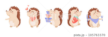 Hedgehog Character Engaged in Different Activity Vector Set 105763370