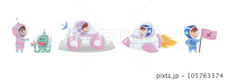 Little Kid Astronaut Wearing Spacesuit Exploring the Moon Vector Set Little Kid Astronaut Wearing Spacesuit Exploring the Moon Vector Set 105763374