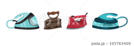 Clothes Iron as Home Appliance for Removing Creases on Clothing Vector Set 105763409
