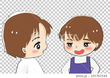 look curiously at a grinning man 105763584