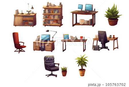 ui set illustration of home work office interior furniture isolated on white baclground ui set illustration of home work office interior furniture isolated on white baclground 105763702