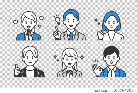 Positive business person male and female upper body set [person vector illustration material] 105764203