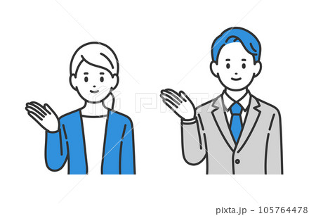 案内のポーズをするビジネスパーソン男女のセット【人物ベクターイラスト素材】 案内のポーズをするビジネスパーソン男女のセット【人物ベクターイラスト素材】 105764478