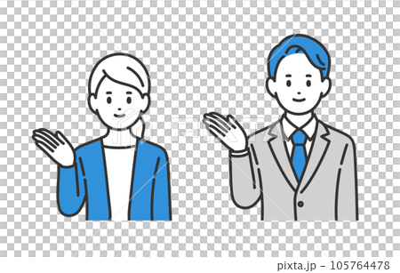 案内のポーズをするビジネスパーソン男女のセット【人物ベクターイラスト素材】 案内のポーズをするビジネスパーソン男女のセット【人物ベクターイラスト素材】 105764478