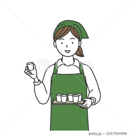 試食（試飲）販売をするエプロン姿の女性 105764499