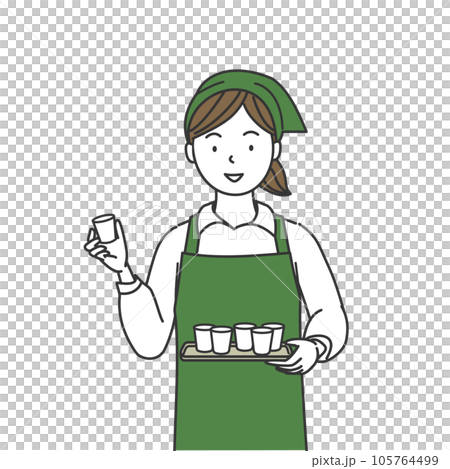 試食（試飲）販売をするエプロン姿の女性 105764499