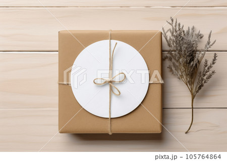 Layout white round sticker on the package 105764864