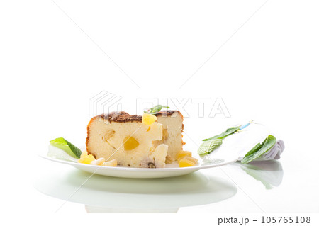 sweet baked cottage cheese casserole with nuts and candied fruits 105765108
