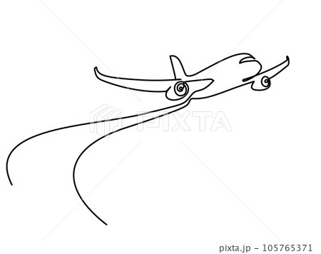 Passenger airplane Travel jet. Continuous one line drawing Passenger airplane Travel jet. Continuous one line drawing 105765371
