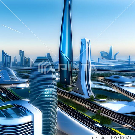 近未来的で都会な街並み Bのイラスト素材 [105765625] - PIXTA