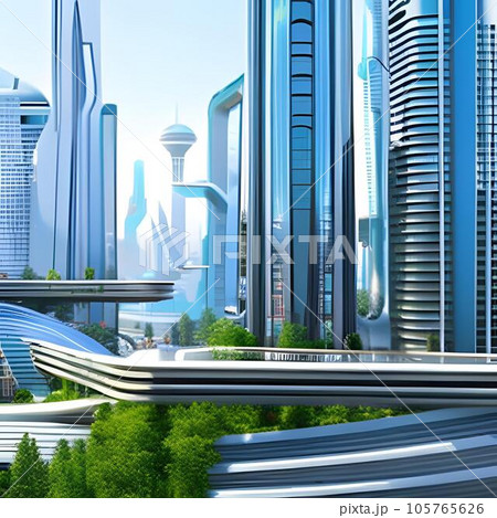 近未来的で都会な街並み Cのイラスト素材 [105765626] - PIXTA