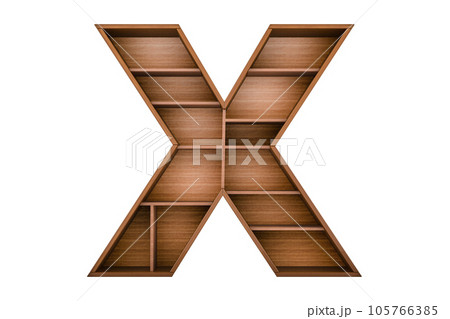 Letter X, alphabet as bookshelf without books, 3D rendering Letter X, alphabet as bookshelf without books, 3D rendering 105766385