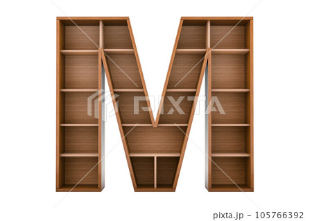 Letter M, alphabet as bookshelf without books, 3D rendering Letter M, alphabet as bookshelf without books, 3D rendering 105766392