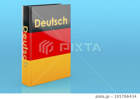 German language course. German language textbook on blue backdrop. 3D rendering German language course. German language textbook on blue backdrop. 3D rendering 105766434