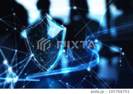 Wireframe concept of a shield on dark blue background. 3D Rendering Wireframe concept of a shield on dark blue background. 3D Rendering 105766701