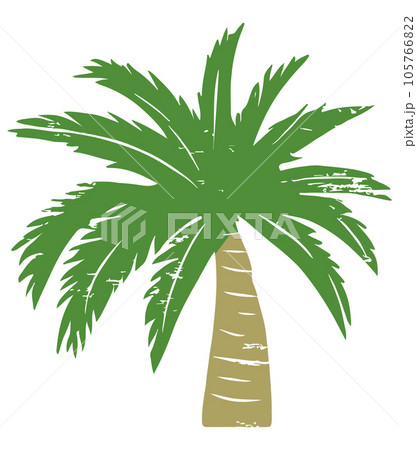 ヤシの木の版画風イラスト、シンプルなべた塗りカラー ヤシの木の版画風イラスト、シンプルなべた塗りカラー 105766822