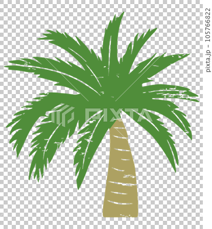 ヤシの木の版画風イラスト、シンプルなべた塗りカラー ヤシの木の版画風イラスト、シンプルなべた塗りカラー 105766822