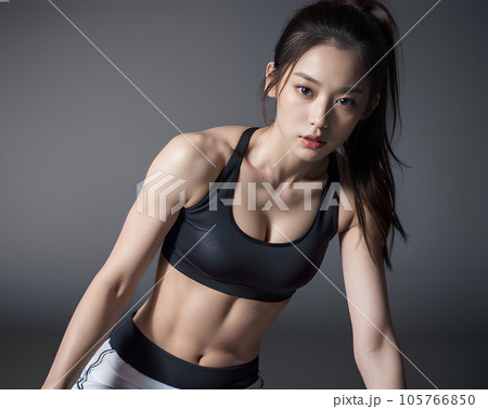 トレーニングウェアを着た腹筋が割れてる女性　「AI生成画像」 105766850