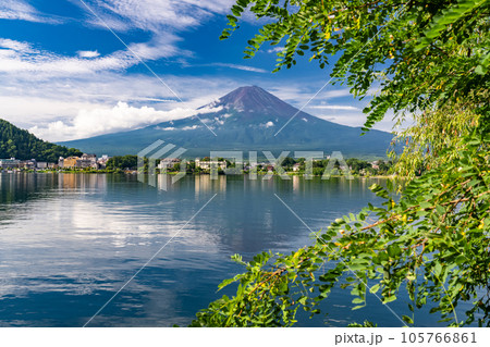 《山梨県》夏の富士山・河口湖湖畔の眺望 105766861