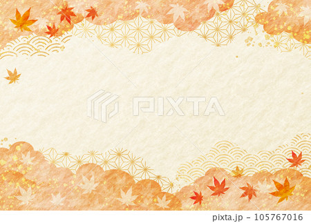 秋 紅葉 オレンジ 和柄 雲 水彩風 和紙 背景 秋 紅葉 オレンジ 和柄 雲 水彩風 和紙 背景 105767016